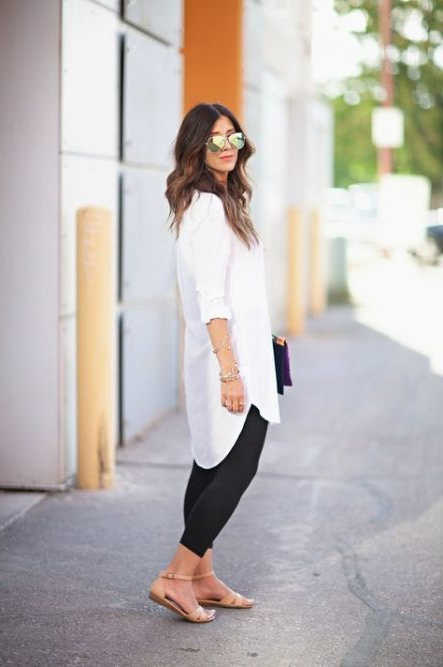 white shirt black leggings