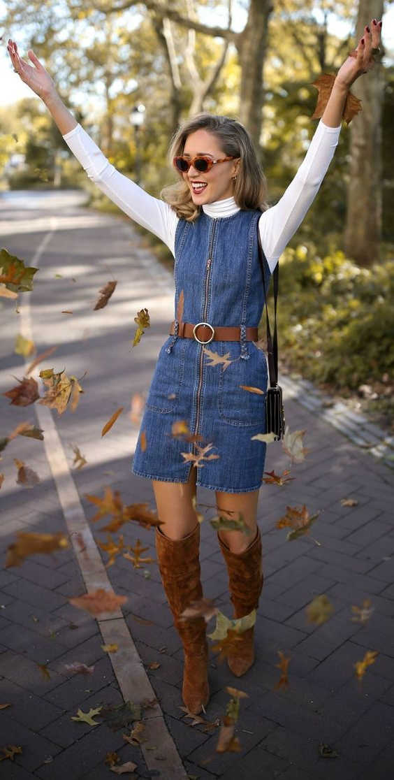 sleeveless denim dress outfit