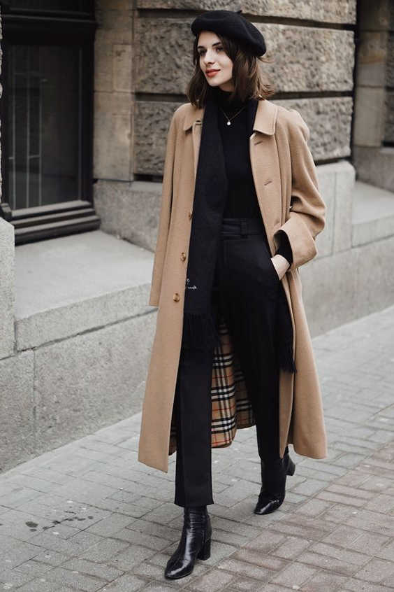 black and tan trench coat